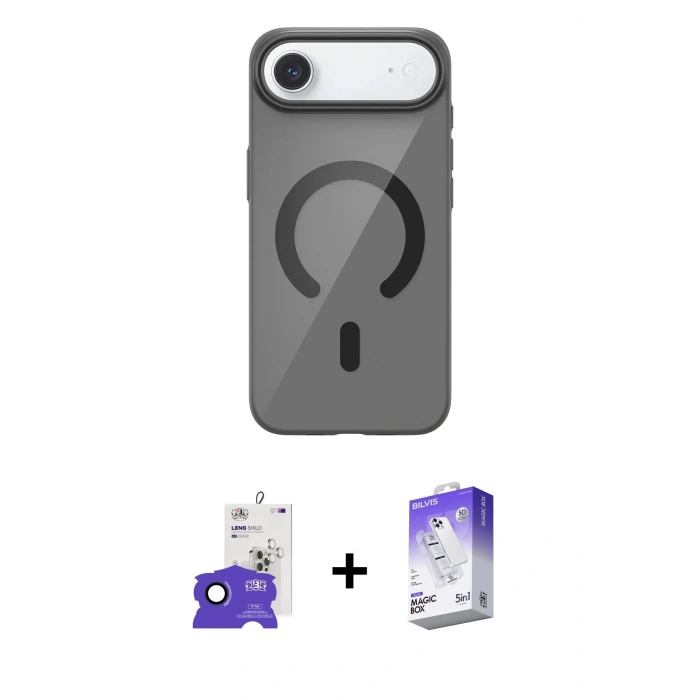 MARSİLYAN™- iPhone 17 Air Kılıf Pusula Form Özel Seri - Siyah Bilvis 5in1 3D Magic Cam Ekran Koruyucu + Bilvis Titan Kamera Lens - LT