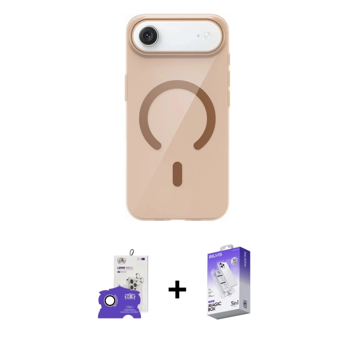 MARSİLYAN™- iPhone 17 Air Kılıf Pusula Form Özel Seri - Siyah Bilvis 5in1 3D Magic Cam Ekran Koruyucu + Bilvis Titan Kamera Lens - GD