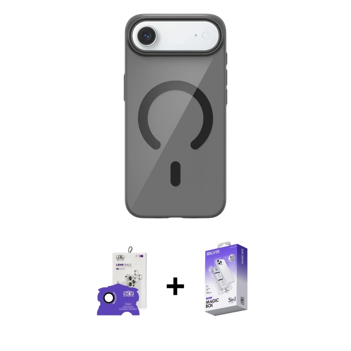 MARSİLYAN™- iPhone 17 Air Kılıf Pusula Form Özel Seri - Siyah Bilvis 5in1 3D Magic Cam Ekran Koruyucu + Bilvis Titan Kamera Lens - SH