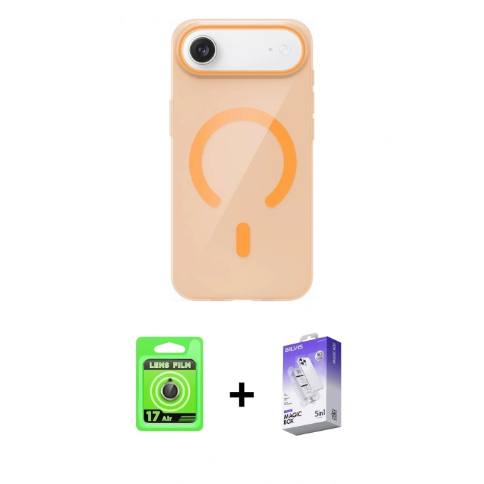 MARSİLYAN™- iPhone 17 Air Kılıf Pusula Form Özel Seri - Siyah Bilvis 5in1 3D Magic Cam Ekran Koruyucu + Raze Metal Kamera Lens - GD