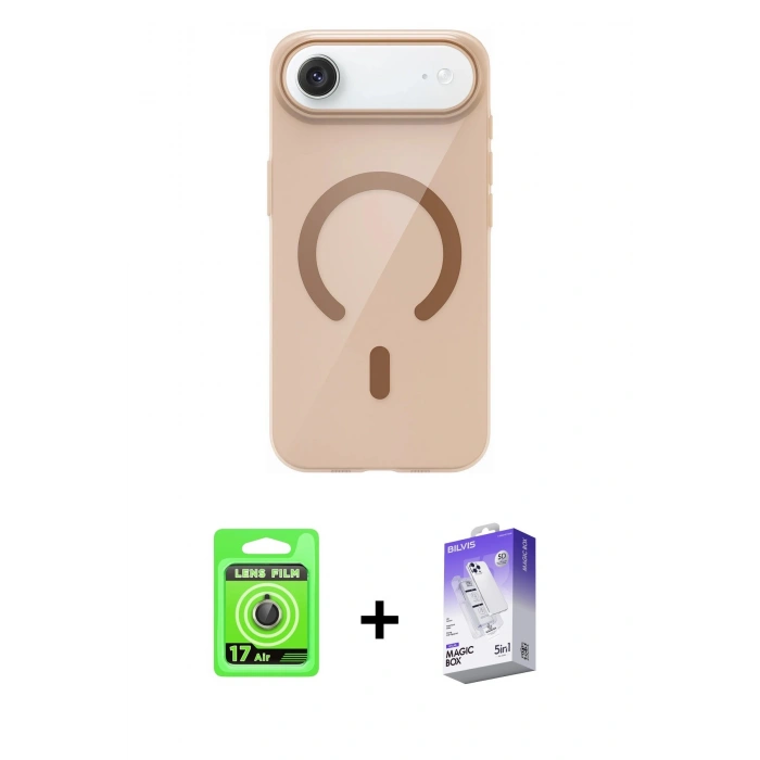 MARSİLYAN™- iPhone 17 Air Kılıf Pusula Form Özel Seri - Siyah Bilvis 5in1 3D Magic Cam Ekran Koruyucu + Raze Metal Kamera Lens - GD