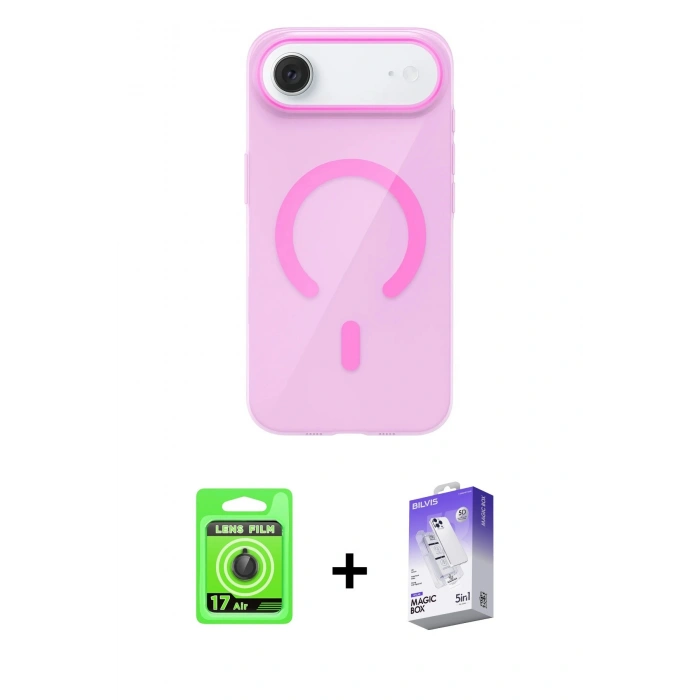 MARSİLYAN™- iPhone 17 Air Kılıf Pusula Form Özel Seri - Siyah Bilvis 5in1 3D Magic Cam Ekran Koruyucu + Raze Metal Kamera Lens - SH
