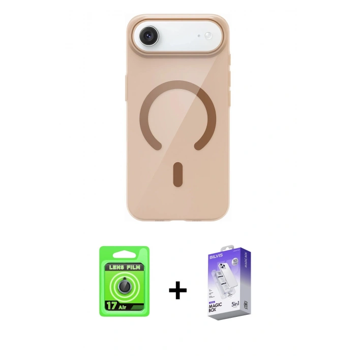 MARSİLYAN™- iPhone 17 Air Kılıf Pusula Form Özel Seri - Siyah Bilvis 5in1 3D Magic Cam Ekran Koruyucu + Raze Metal Kamera Lens - MI