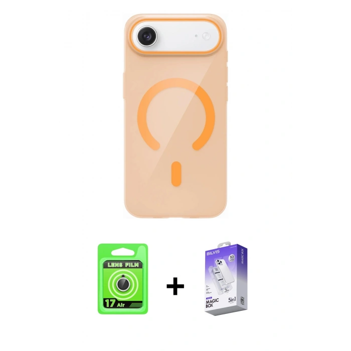 MARSİLYAN™- iPhone 17 Air Kılıf Pusula Form Özel Seri - Siyah Bilvis 5in1 3D Magic Cam Ekran Koruyucu + Raze Metal Kamera Lens - GS