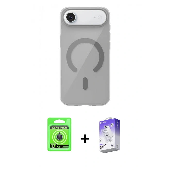 MARSİLYAN™- iPhone 17 Air Kılıf Pusula Form Özel Seri - Siyah Bilvis 5in1 3D Magic Cam Ekran Koruyucu + Raze Metal Kamera Lens - MI