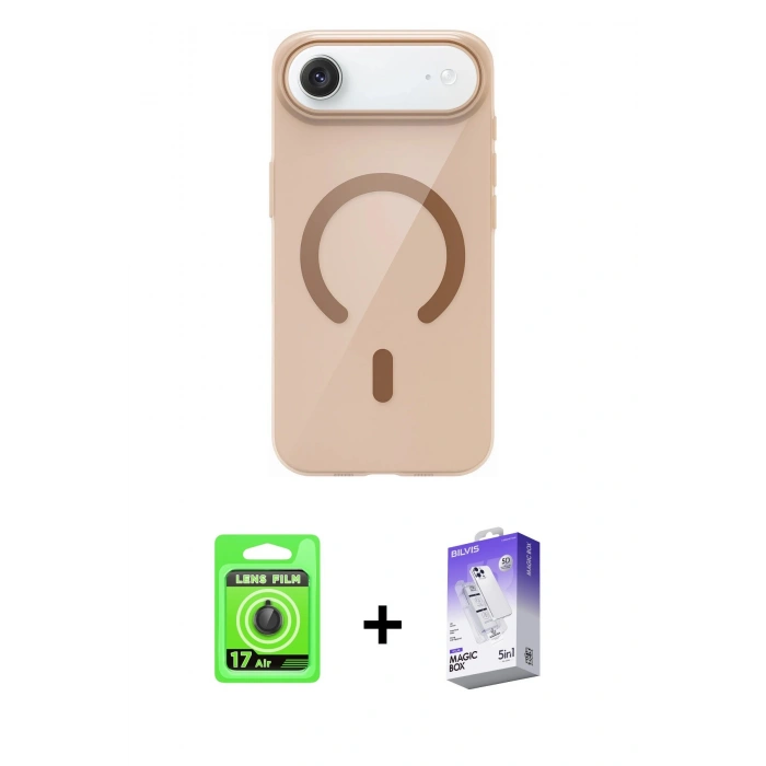 MARSİLYAN™- iPhone 17 Air Kılıf Pusula Form Özel Seri - Siyah Bilvis 5in1 3D Magic Cam Ekran Koruyucu + Raze Metal Kamera Lens - SH