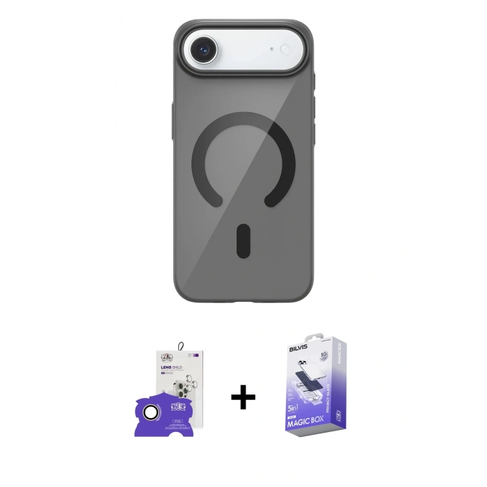MARSİLYAN™- iPhone 17 Air Kılıf Pusula Form Özel Seri - Siyah Bilvis 5in1 5D Magic Hayalet Cam Ekran Koruyucu + Bilvis Titan Kamera Lens - GD