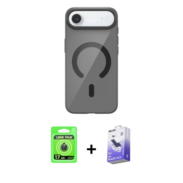 MARSİLYAN™- iPhone 17 Air Kılıf Pusula Form Özel Seri - Siyah Bilvis 5in1 5D Magic Hayalet Cam Ekran Koruyucu + Raze Metal Kamera Lens - MI