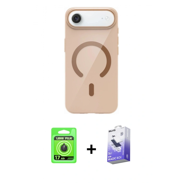 MARSİLYAN™- iPhone 17 Air Kılıf Pusula Form Özel Seri - Siyah Bilvis 5in1 5D Magic Hayalet Cam Ekran Koruyucu + Siyah Raze Metal Kamera Lens