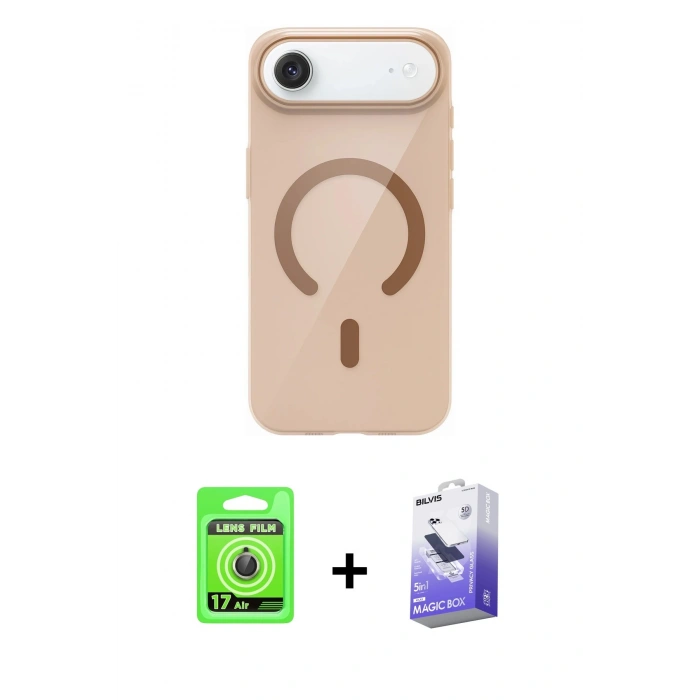 MARSİLYAN™- iPhone 17 Air Kılıf Pusula Form Özel Seri - Siyah Bilvis 5in1 5D Magic Hayalet Cam Ekran Koruyucu + Raze Metal Kamera Lens - GD
