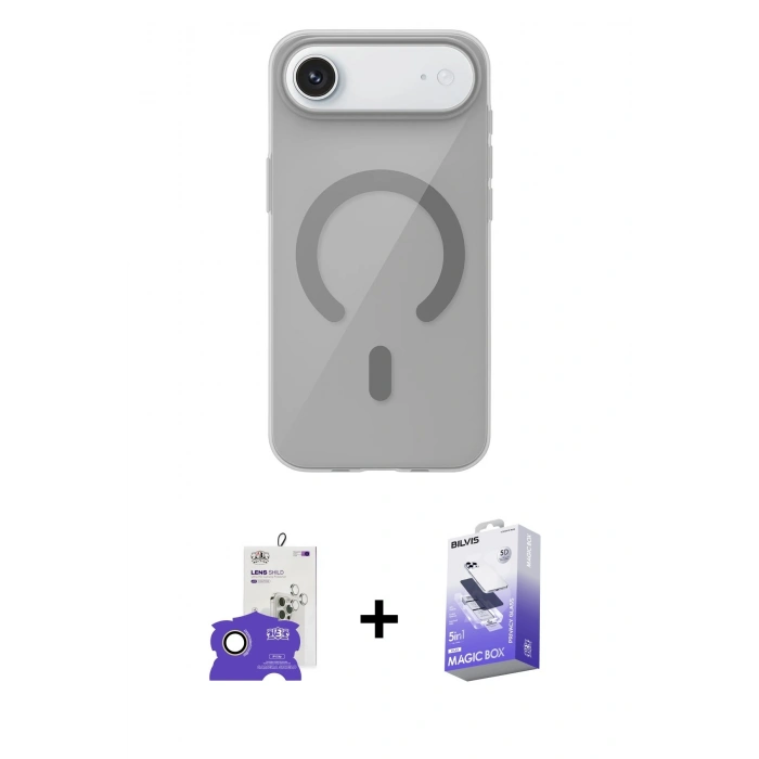 MARSİLYAN™- iPhone 17 Air Kılıf Pusula Form Özel Seri - Siyah Bilvis 5in1 5D Magic Hayalet Cam Ekran Koruyucu + Bilvis Titan Kamera Lens - GD