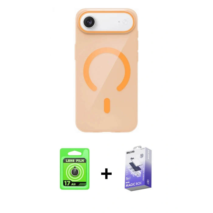 MARSİLYAN™- iPhone 17 Air Kılıf Pusula Form Özel Seri - Siyah Bilvis 5in1 5D Magic Hayalet Cam Ekran Koruyucu + Raze Metal Kamera Lens - GD