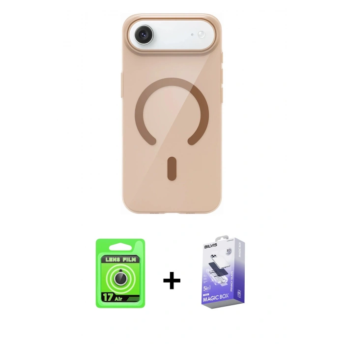MARSİLYAN™- iPhone 17 Air Kılıf Pusula Form Özel Seri - Siyah Bilvis 5in1 5D Magic Hayalet Cam Ekran Koruyucu + Gümüş Raze Metal Kamera Lens