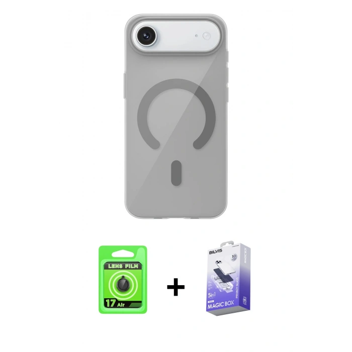 MARSİLYAN™- iPhone 17 Air Kılıf Pusula Form Özel Seri - Siyah Bilvis 5in1 5D Magic Hayalet Cam Ekran Koruyucu + Siyah Raze Metal Kamera Lens