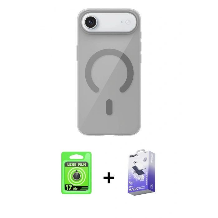 MARSİLYAN™- iPhone 17 Air Kılıf Pusula Form Özel Seri - Siyah Bilvis 5in1 5D Magic Hayalet Cam Ekran Koruyucu + Raze Metal Kamera Lens - GD