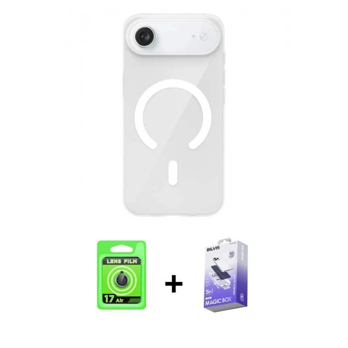 MARSİLYAN™- iPhone 17 Air Kılıf Pusula Form Özel Seri - Siyah Bilvis 5in1 5D Magic Hayalet Cam Ekran Koruyucu + Raze Metal Kamera Lens - MI