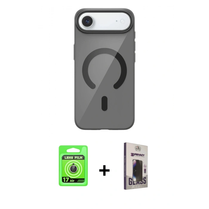 MARSİLYAN™- iPhone 17 Air Kılıf Pusula Form Özel Seri - Siyah Bilvis Hayalet Cam Ekran Koruyucu + Raze Metal Kamera Lens - GD