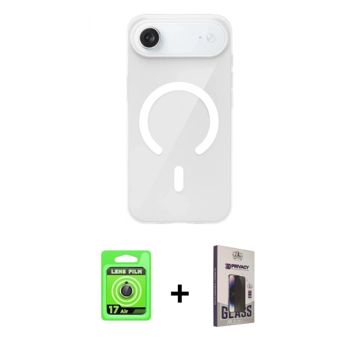 MARSİLYAN™- iPhone 17 Air Kılıf Pusula Form Özel Seri - Siyah Bilvis Hayalet Cam Ekran Koruyucu + Raze Metal Kamera Lens - GD