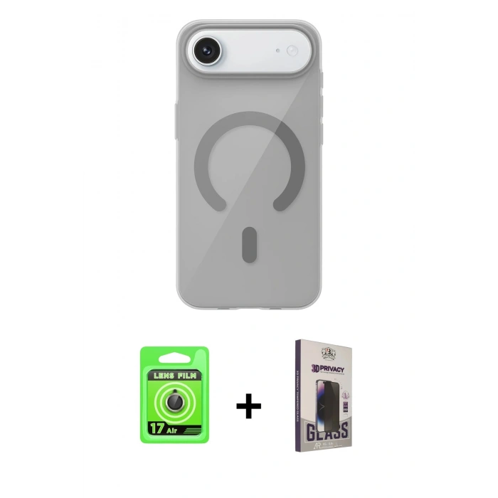MARSİLYAN™- iPhone 17 Air Kılıf Pusula Form Özel Seri - Siyah Bilvis Hayalet Cam Ekran Koruyucu + Raze Metal Kamera Lens - GD