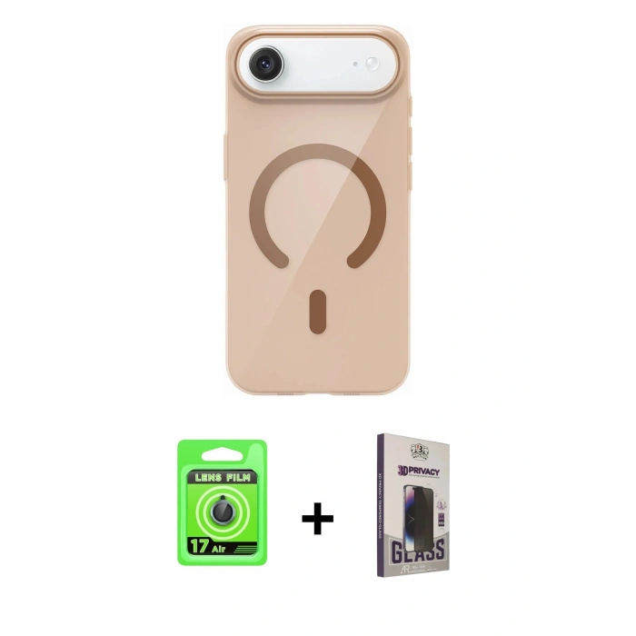 MARSİLYAN™- iPhone 17 Air Kılıf Pusula Form Özel Seri - Siyah Bilvis Hayalet Cam Ekran Koruyucu + Raze Metal Kamera Lens - MI