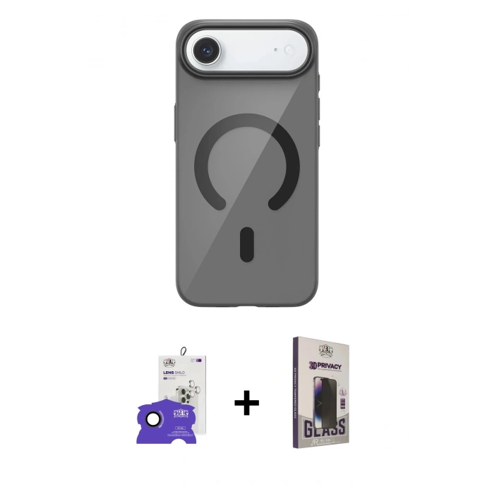 MARSİLYAN™- iPhone 17 Air Kılıf Pusula Form Özel Seri - Siyah Bilvis Hayalet Cam Ekran Koruyucu + Bilvis Titan Kamera Lens - SH