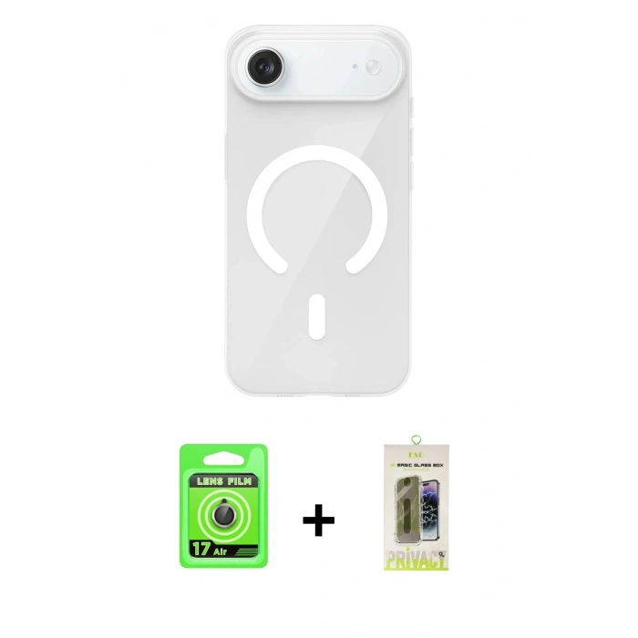 MARSİLYAN™- iPhone 17 Air Kılıf Pusula Form Özel Seri - Siyah Joko Magic 5D Hayalet Cam + Raze Metal Kamera Lens - GD