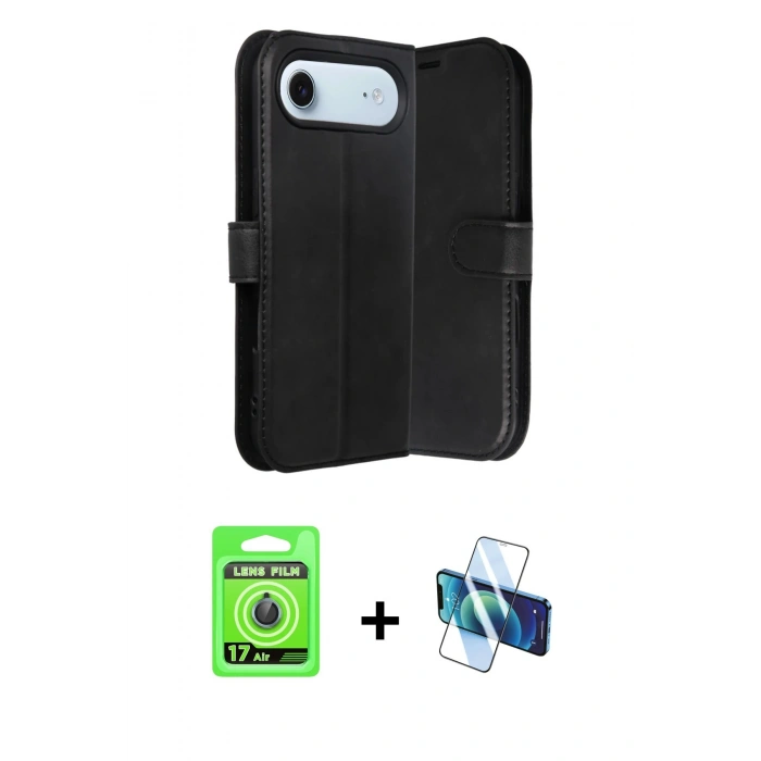 MARSİLYAN™- iPhone 17 Air Kılıf Siluet Işık Serisi - Siyah 3D Antistatik Cam Ekran Koruyucu + Raze Metal Kamera Lens - MI