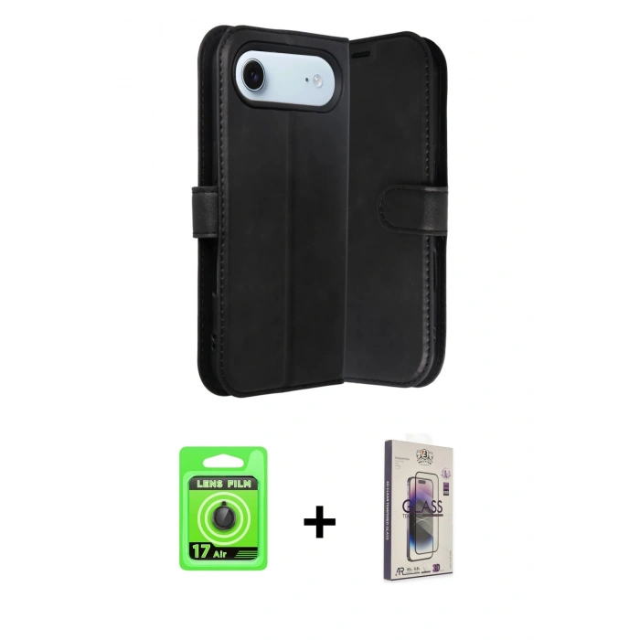 MARSİLYAN™- iPhone 17 Air Kılıf Siluet Işık Serisi - Siyah Bilvis 3D Cam Ekran Koruyucu + Raze Metal Kamera Lens - SH