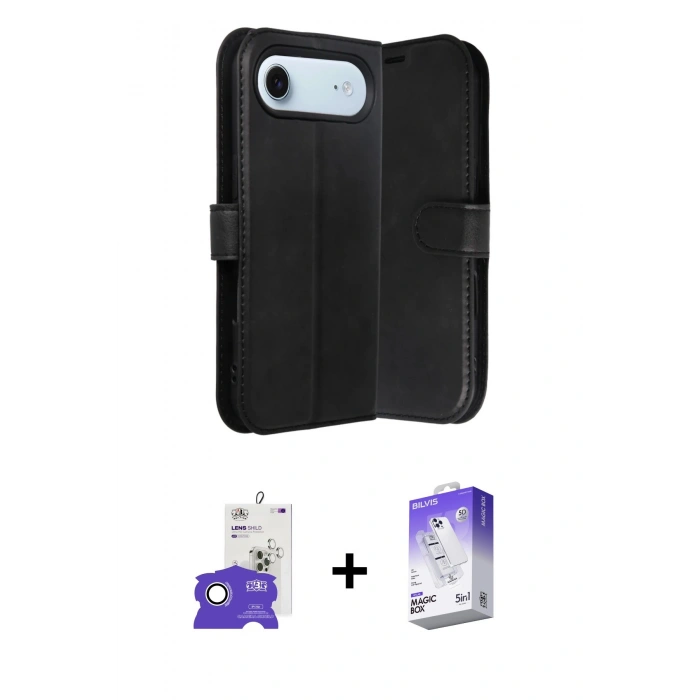 MARSİLYAN™- iPhone 17 Air Kılıf Siluet Işık Serisi - Siyah Bilvis 5in1 3D Magic Cam Ekran Koruyucu + Bilvis Titan Kamera Lens - GS