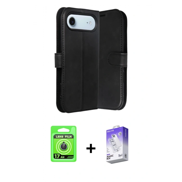 MARSİLYAN™- iPhone 17 Air Kılıf Siluet Işık Serisi - Siyah Bilvis 5in1 3D Magic Cam Ekran Koruyucu + Raze Metal Kamera Lens - MI