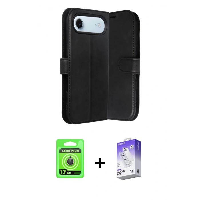 MARSİLYAN™- iPhone 17 Air Kılıf Siluet Işık Serisi - Siyah Bilvis 5in1 3D Magic Cam Ekran Koruyucu + Raze Metal Kamera Lens - GD