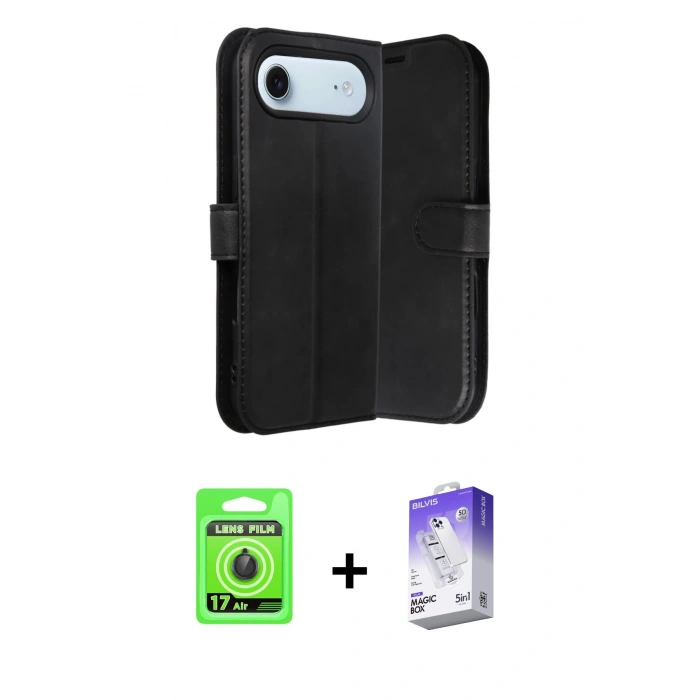 MARSİLYAN™- iPhone 17 Air Kılıf Siluet Işık Serisi - Siyah Bilvis 5in1 3D Magic Cam Ekran Koruyucu + Raze Metal Kamera Lens - SH