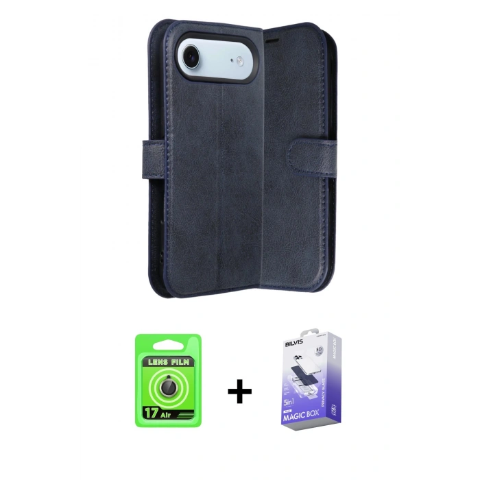 MARSİLYAN™- iPhone 17 Air Kılıf Siluet Işık Serisi - Siyah Bilvis 5in1 5D Magic Hayalet Cam Ekran Koruyucu + Raze Metal Kamera Lens - GD