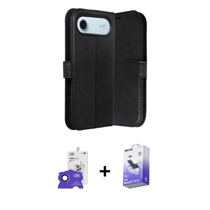 MARSİLYAN™- iPhone 17 Air Kılıf Siluet Işık Serisi - Siyah Bilvis 5in1 5D Magic Hayalet Cam Ekran Koruyucu + Bilvis Titan Kamera Lens - LT
