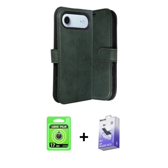 MARSİLYAN™- iPhone 17 Air Kılıf Siluet Işık Serisi - Siyah Bilvis 5in1 5D Magic Hayalet Cam Ekran Koruyucu + Raze Metal Kamera Lens - GS