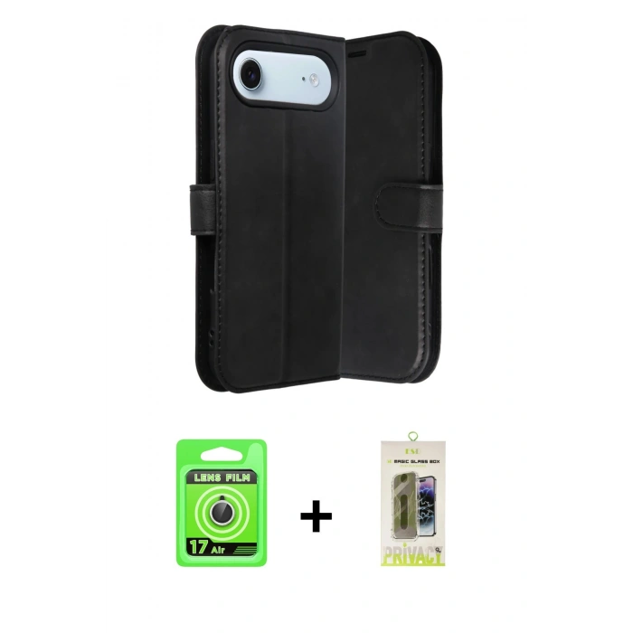 MARSİLYAN™- iPhone 17 Air Kılıf Siluet Işık Serisi - Siyah Joko Magic 5D Hayalet Cam + Raze Metal Kamera Lens - GS