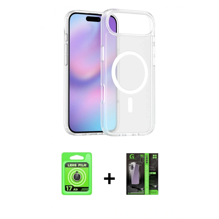 MARSİLYAN™- iPhone 17 Air Kılıf Siluet Minimal Prime - Şeffaf 360 Full Body Arka Koruyucu + Raze Metal Kamera Lens - GD