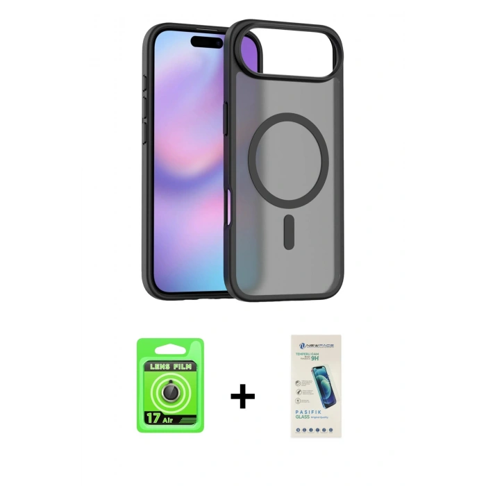 MARSİLYAN™- iPhone 17 Air Kılıf Siluet Minimal Prime - Şeffaf Pasifik Cam Ekran Koruyucu + Raze Metal Kamera Lens - GD
