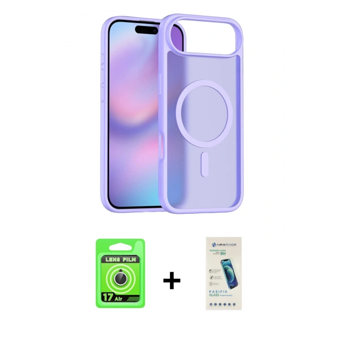 MARSİLYAN™- iPhone 17 Air Kılıf Siluet Minimal Prime - Şeffaf Pasifik Cam Ekran Koruyucu + Raze Metal Kamera Lens - GS