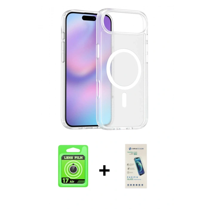 MARSİLYAN™- iPhone 17 Air Kılıf Siluet Minimal Prime - Şeffaf Pasifik Cam Ekran Koruyucu + Raze Metal Kamera Lens - GS
