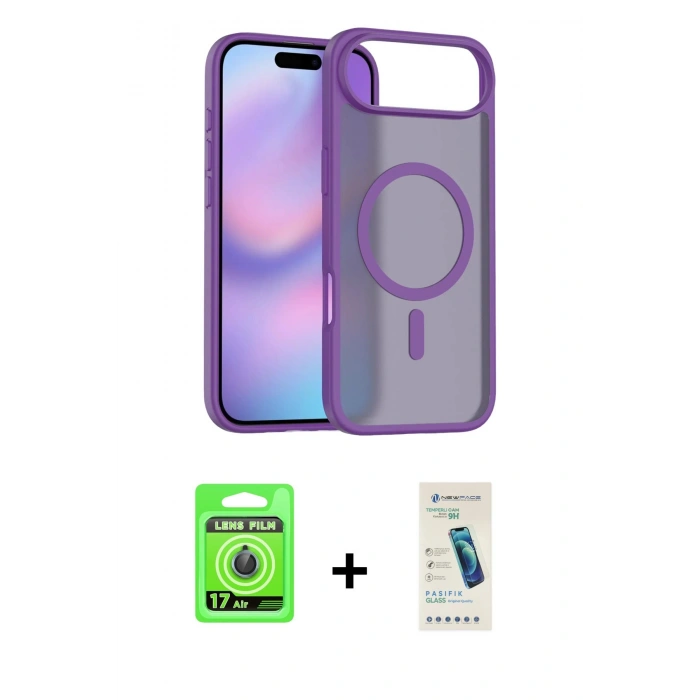 MARSİLYAN™- iPhone 17 Air Kılıf Siluet Minimal Prime - Şeffaf Pasifik Cam Ekran Koruyucu + Raze Metal Kamera Lens - MI