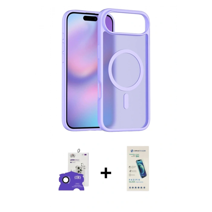 MARSİLYAN™- iPhone 17 Air Kılıf Siluet Minimal Prime - Şeffaf Pasifik Cam Ekran Koruyucu + Siyah Bilvis Titan Kamera Lens