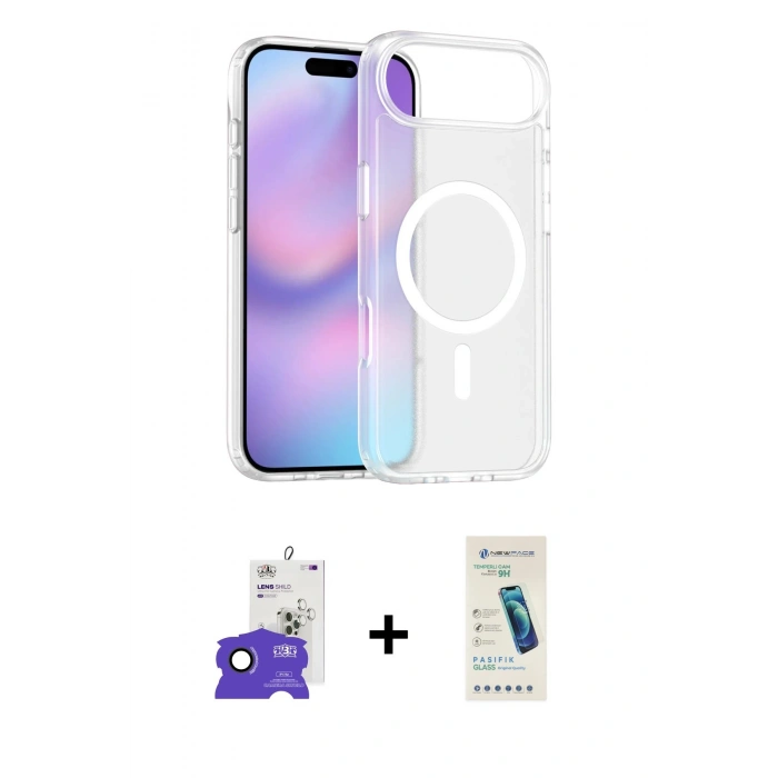 MARSİLYAN™- iPhone 17 Air Kılıf Siluet Minimal Prime - Şeffaf Pasifik Cam Ekran Koruyucu + Siyah Bilvis Titan Kamera Lens