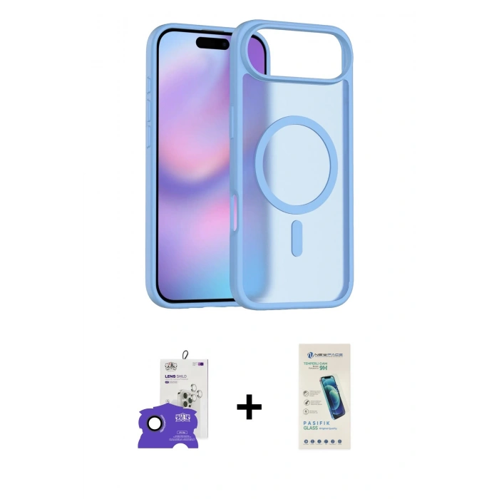 MARSİLYAN™- iPhone 17 Air Kılıf Siluet Minimal Prime - Şeffaf Pasifik Cam Ekran Koruyucu + Siyah Bilvis Titan Kamera Lens