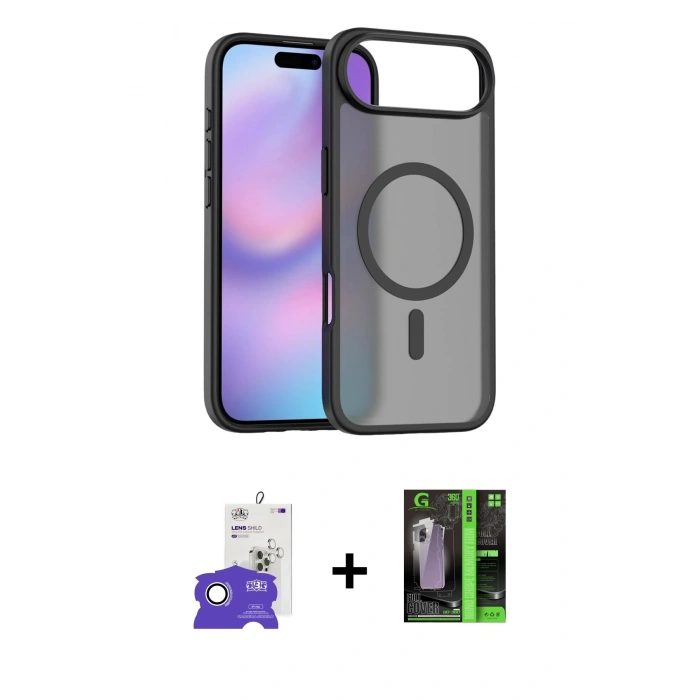 MARSİLYAN™- iPhone 17 Air Kılıf Siluet Minimal Prime - Siyah 360 Mat Full Body Arka Koruyucu + Bilvis Titan Kamera Lens - GS
