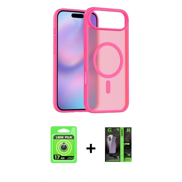 MARSİLYAN™- iPhone 17 Air Kılıf Siluet Minimal Prime - Siyah 360 Mat Full Body Arka Koruyucu + Raze Metal Kamera Lens - GS