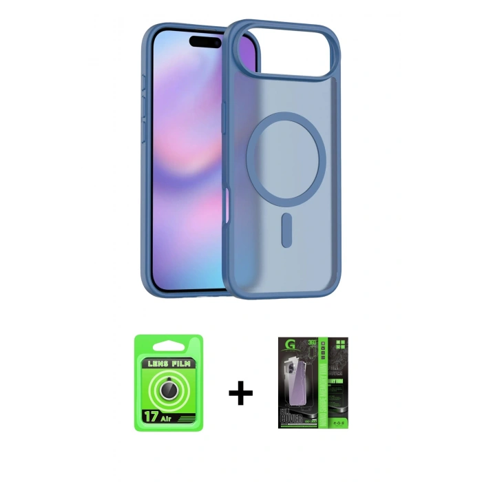 MARSİLYAN™- iPhone 17 Air Kılıf Siluet Minimal Prime - Siyah 360 Mat Full Body Arka Koruyucu + Raze Metal Kamera Lens - GS