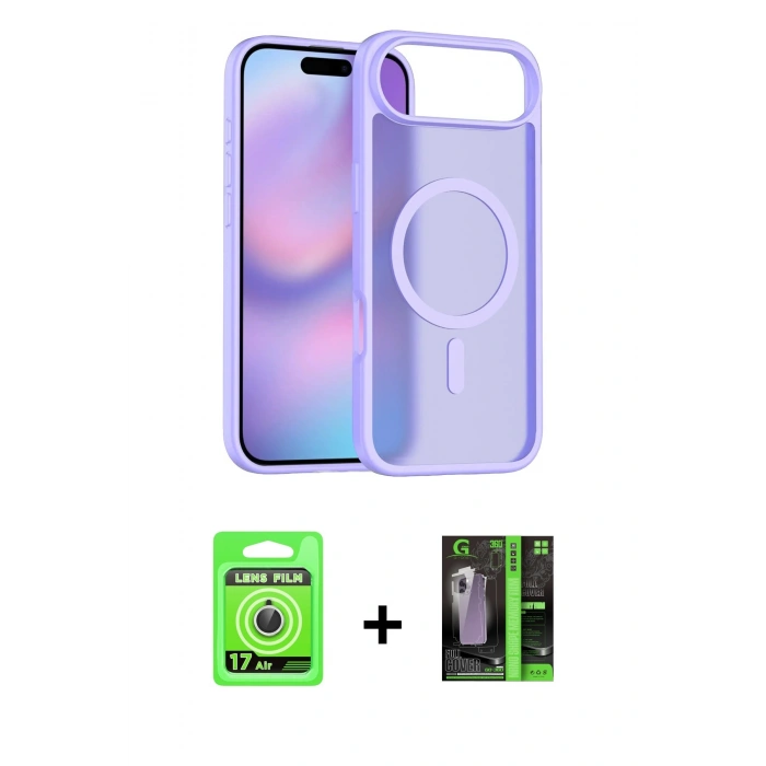 MARSİLYAN™- iPhone 17 Air Kılıf Siluet Minimal Prime - Siyah 360 Mat Full Body Arka Koruyucu + Raze Metal Kamera Lens - GS