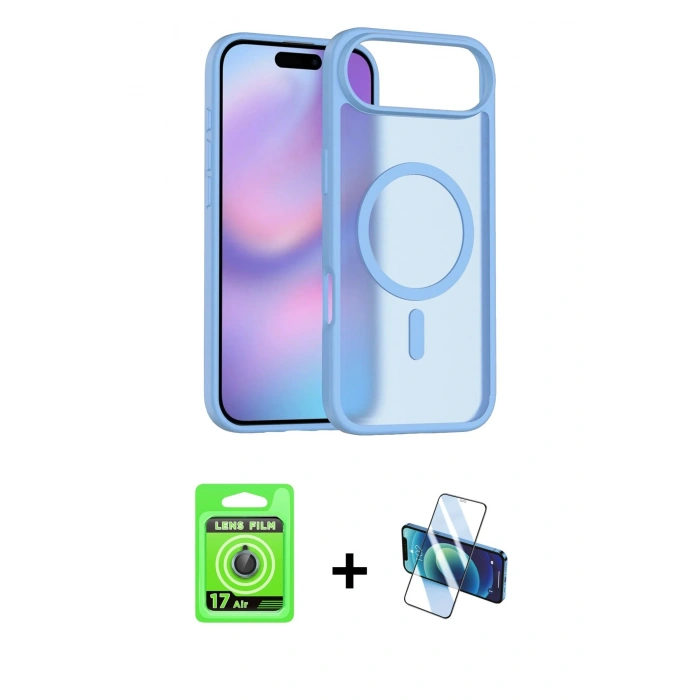 MARSİLYAN™- iPhone 17 Air Kılıf Siluet Minimal Prime - Siyah 3D Antistatik Cam Ekran Koruyucu + Raze Metal Kamera Lens - MI