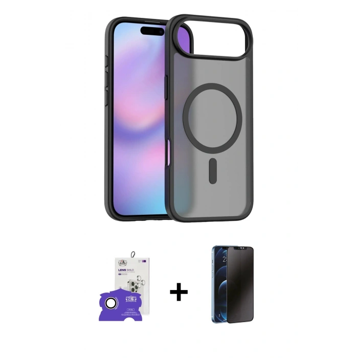 MARSİLYAN™- iPhone 17 Air Kılıf Siluet Minimal Prime - Siyah 3D Antistatik Hayalet Cam Ekran Koruyucu + Bilvis Titan Kamera Lens - GD